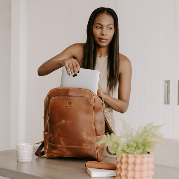 Balvaro Minimalist Leather Laptop Backpack