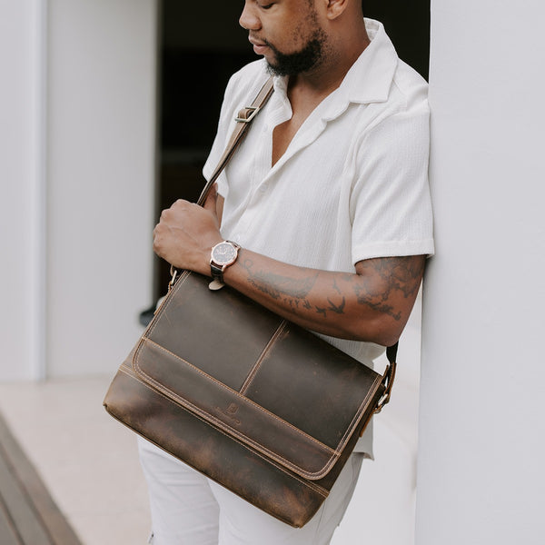 Balvaro Classic 13' Leather Laptop Sling Bag