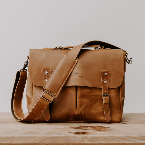 Balvaro Vintage Classic Leather Laptop Bag