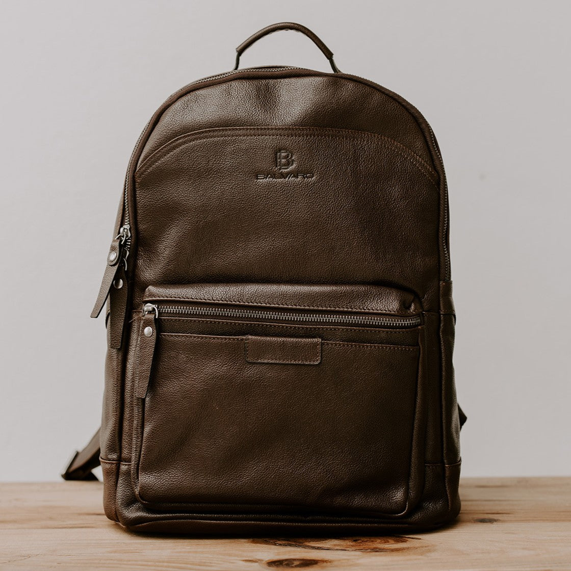 Balvaro Leather Laptop Backpack - Black