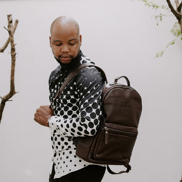 Balvaro Leather Laptop Backpack - Black