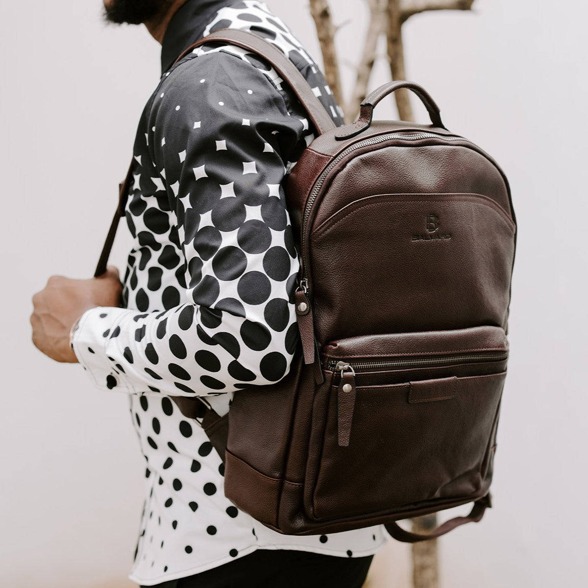 Balvaro Leather Laptop Backpack - Black