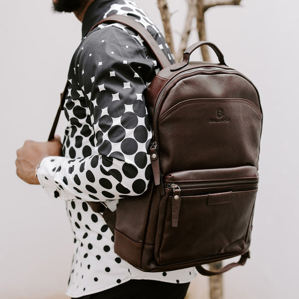 Balvaro Leather Laptop Backpack - Black