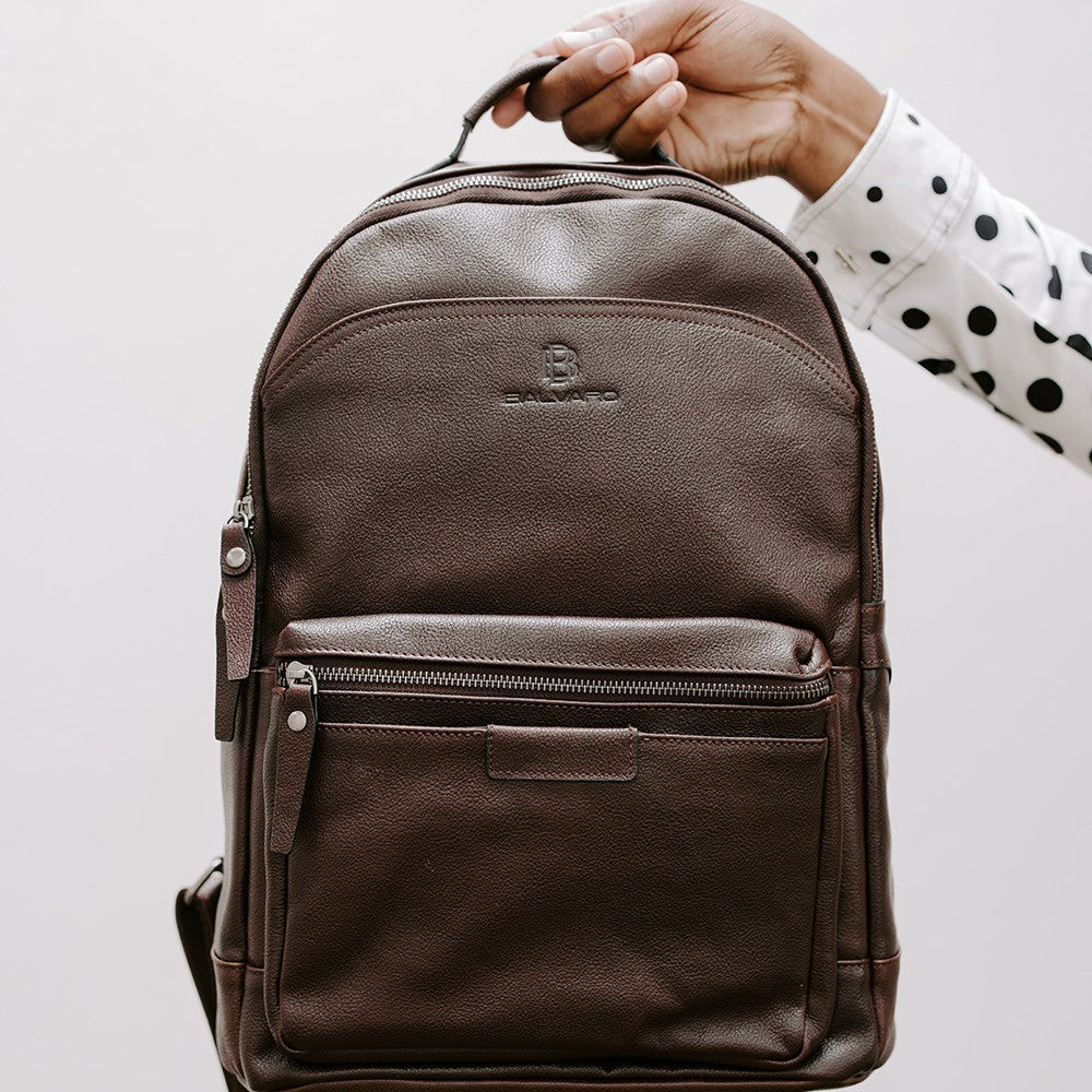 Balvaro Leather Laptop Backpack - Black