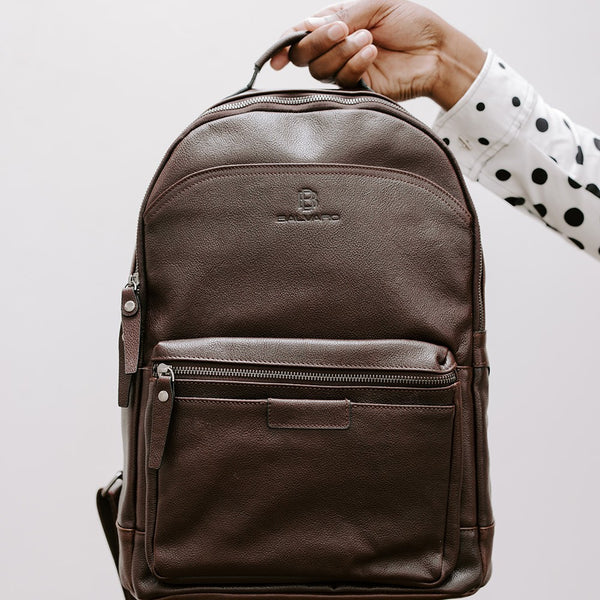 Balvaro Leather Laptop Backpack - Black