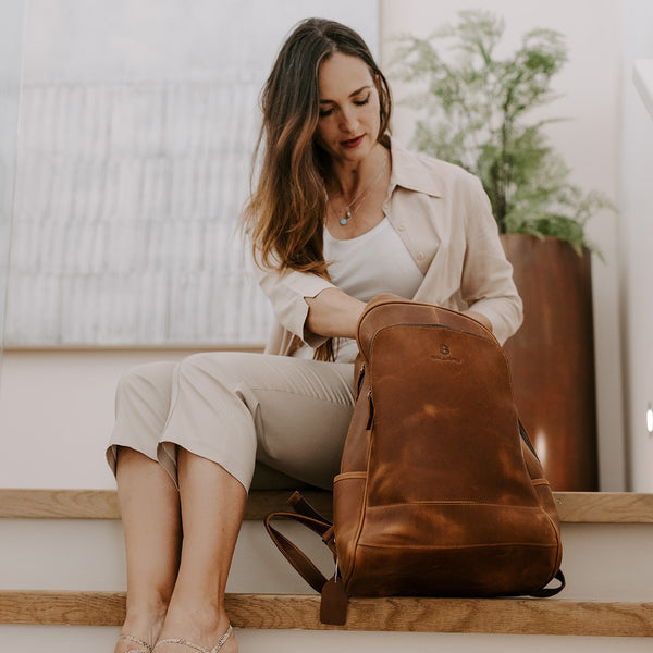 Balvaro Minimalist Leather Laptop Backpack