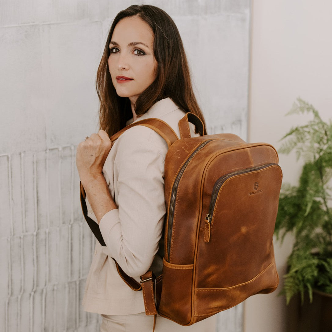 Balvaro Minimalist Leather Laptop Backpack