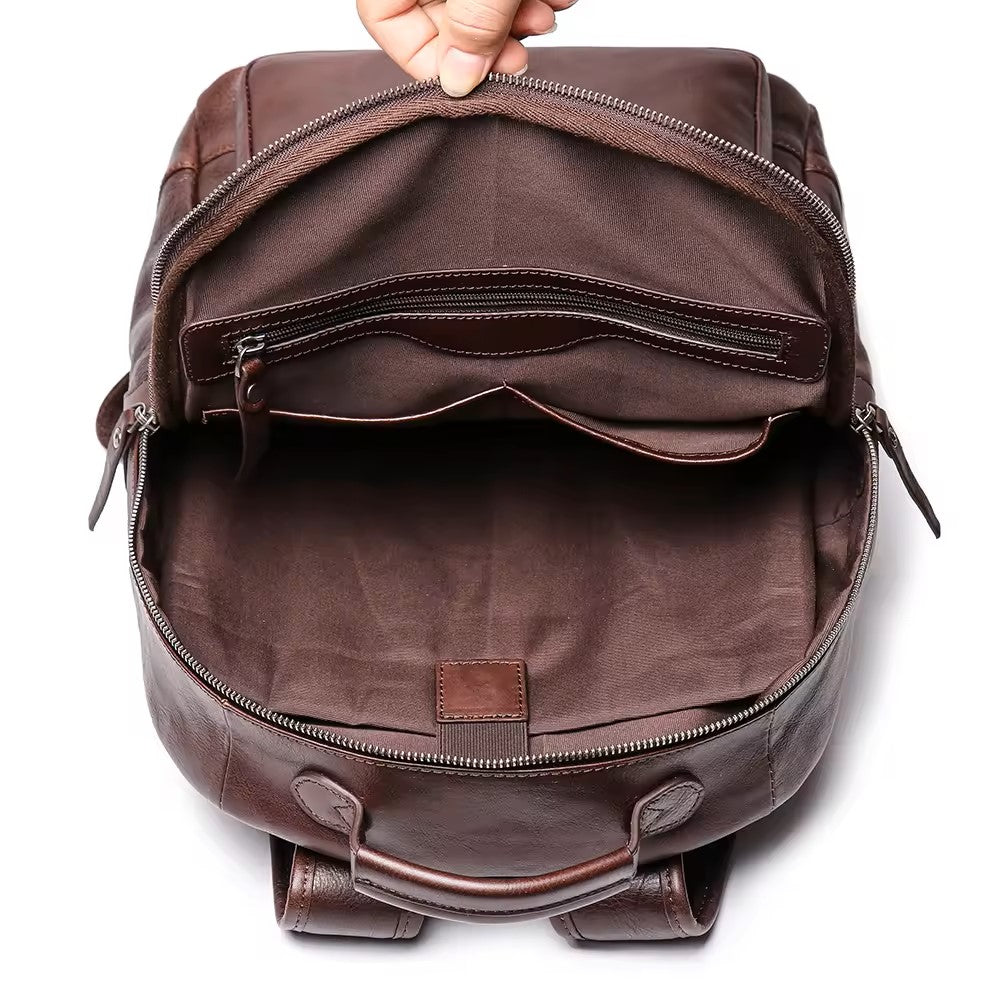 Balvaro Leather Laptop Backpack - Black