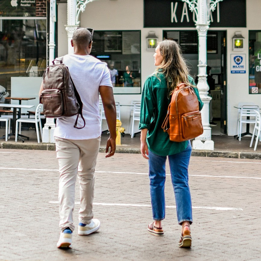Balvaro Leather Laptop Backpack - Black