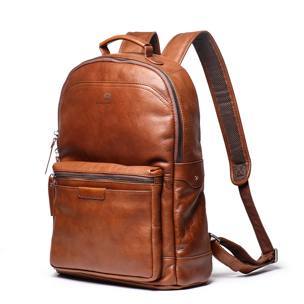 Balvaro Leather Backpack Travel Bag for Laptops and Travel Needs