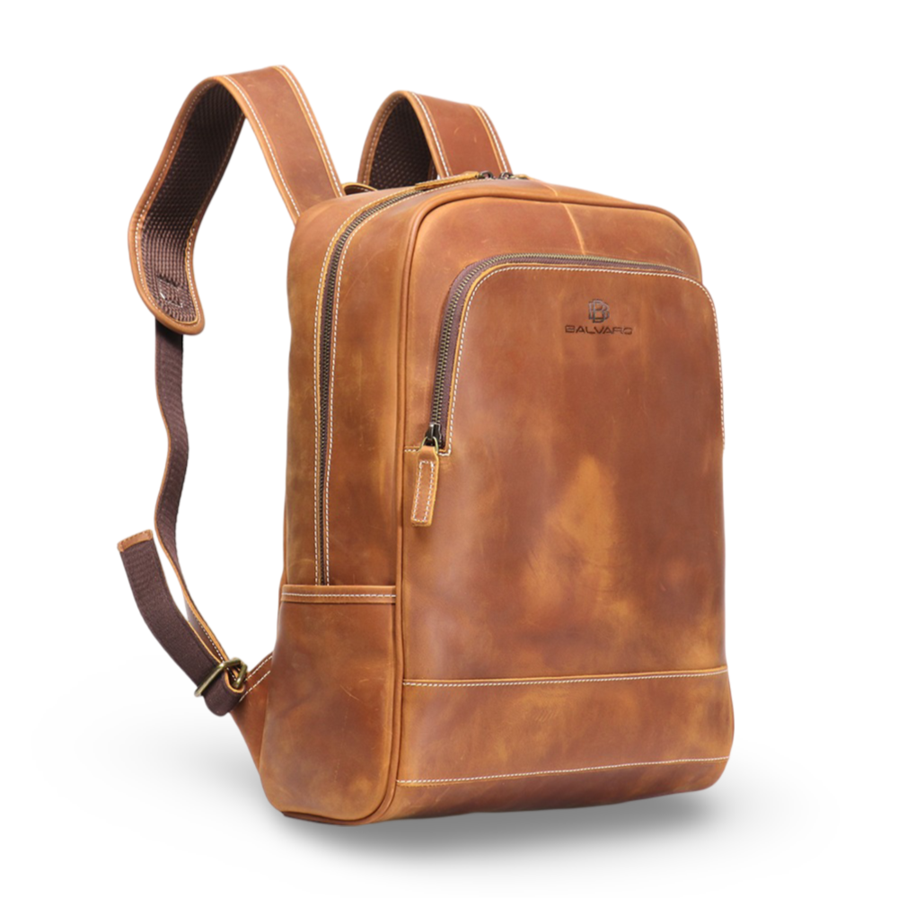 Balvaro Minimalist Leather Laptop Backpack