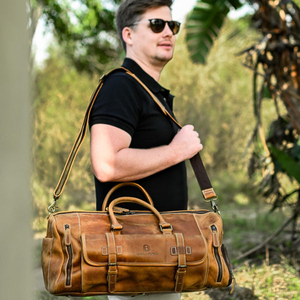 Balvaro Vintage Leather Weekender Travel Bag