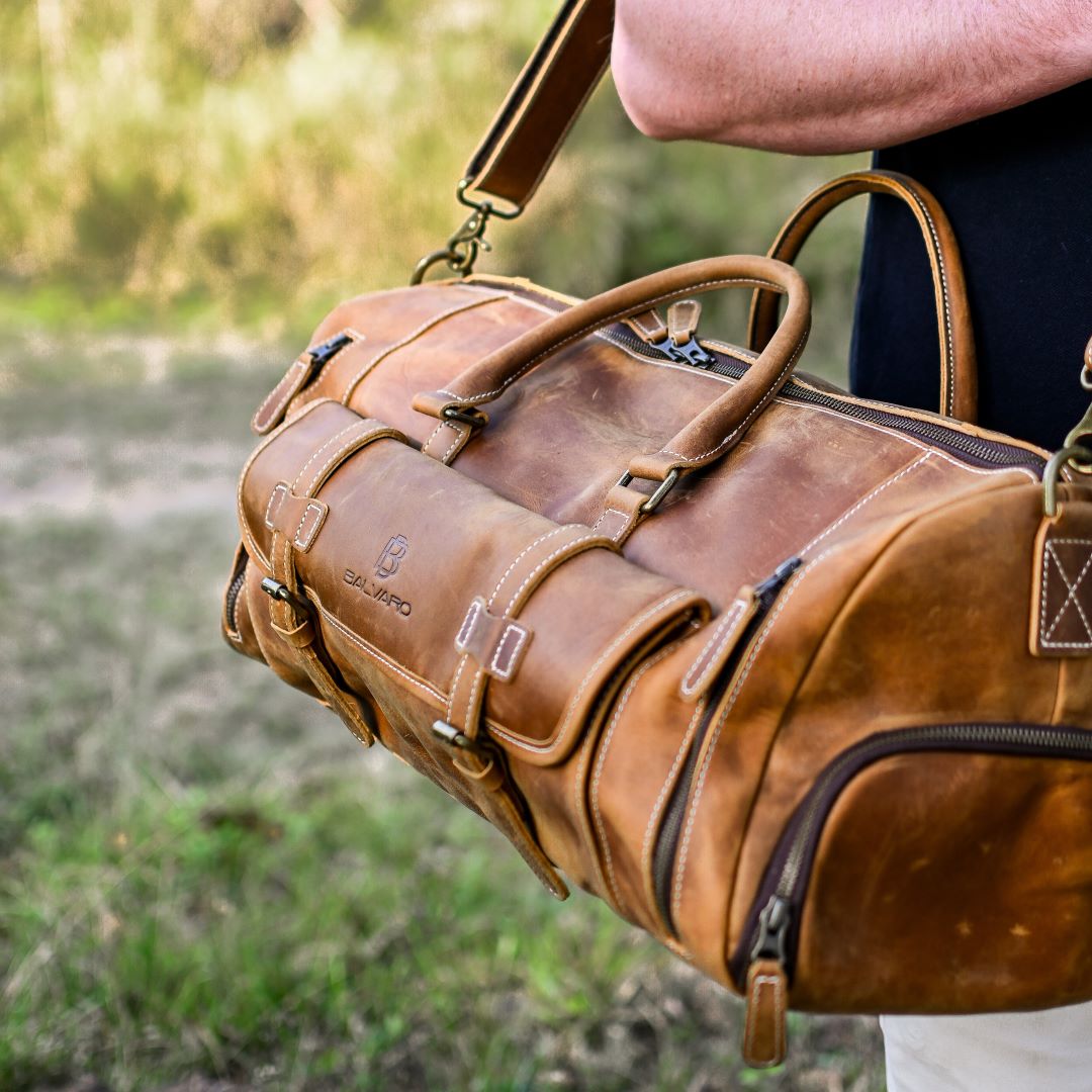 Balvaro Vintage Leather Weekender Travel Bag